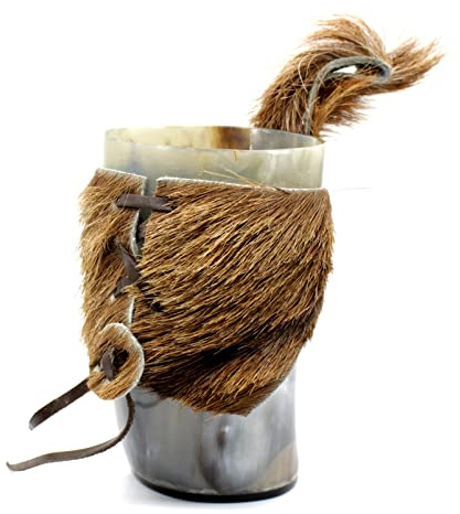 Viking Drinking Horn Tumblers with Free Leather Goat Holster - Handmade Goblet for Wine Beer Ale - Safe and Unique Drink Cup - No Leaks Norse Drinking Mug for Fans of Vikings & Games