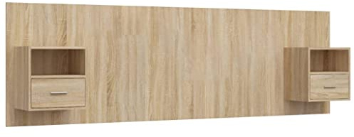 vidaXL Cabecero de Cama con mesitas Madera contrachapada Roble Sonoma