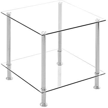 NICEME Glas Beistelltisch mit Ablage, quadratischer Beistelltisch für Wohnzimmer Kleiner Tisch Couchtisch Sofatisch (Klar)