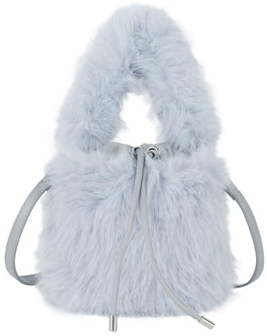 MEGAUK Damen Herbst Winter Bucket Bag Beuteltasche Kunstpelz Handtasche Flauschig Umhängetasche Plüsch Schultertasche mit Kordelzug für Mädchen