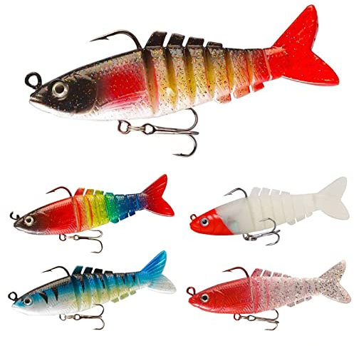 5 Stück Angelköder Set mit 1 Box,17g Gummifische Köder Set mit jigkopf Weicher Fischköder für Hecht Barsch Zander Forellen（9cm）