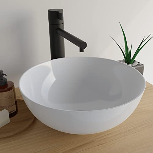 VMbathrooms Premium Waschbecken Rund mit Lotus-Effekt | 36x 36x 15,5 cm |Aufsatzwaschbecken für das Badezimmer und Gäste-WC | Waschschale ohne Hahnloch und ohne Überlauf | Rein-weißes Aufsatzbecken