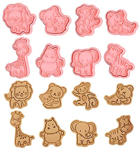 Xzeemo 8 Pz Moldes Galletas Animales, 3D Cortadores Galletas para Niños, Moldes para Hacer Galletas de Formas, Cortadores de Galletas Plástico, Moldes Reposteria Animales para Galleta, Pastelería (A)