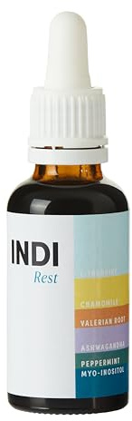 INDI Rest Botanical Drops for Adults — Plant-Based Liquid Dropper with Ashwagandha, Valerian Root, L Theanine, Chamomile and Myo-Inositol — Vegan Peppermint Supplement Made in UK — 30ml