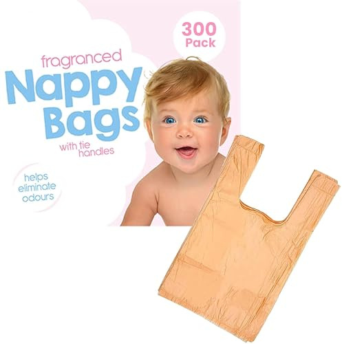 HiFEN® Duftende Baby-Windelbeutel mit Bindegriffen, antibakteriell, parfümiert, Einweg-Windelbeutel, Spender für Babys, Reisen, 300 Stück