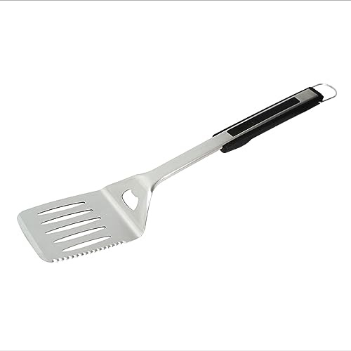 SANTOS Premium Grillwender - Edelstahl Pfannenwender 45cm - extra Langer Stil, seitliche Schneidekante, Silikon Einlage an den Griffen, Flaschenöffner
