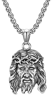 Ayoiow Collares Acero Inoxidable Hombre Retrato Retro De La Cabeza De Jesús Plata Collar Colgante