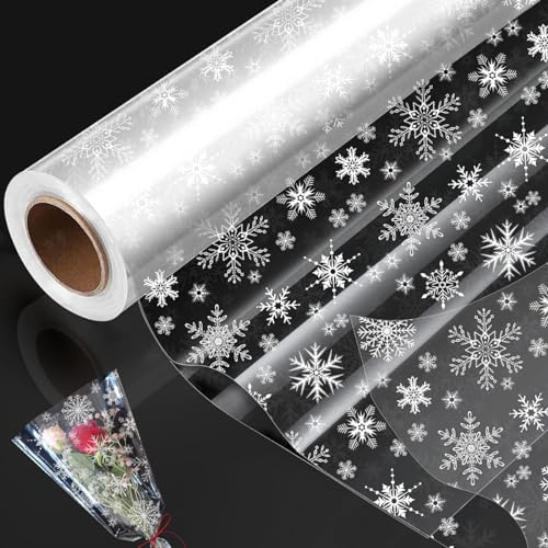 ADQUATOR Zellophanfolie, 30 m x 80 cm, weiße Schneeflocke, 100 % recycelbar, umweltfreundlich, bunt, Geschenk für Geburtstagsgeschenk, Party-Dekorationen (80 cm)