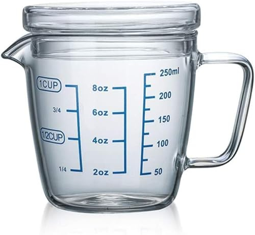 JNGUOSICN Measuring Jugs with Glass Lid, 250ml / 500ml Heat Resisting Cup Clear Scale, Mixing Jug for Microwave Milk Coffee Tea Shot Measure Mug Home Kitchen Baking