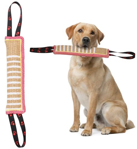 Dog Tug Toy |Tug of War Dog Toy |Jute Bite Pillow with 2 Handles for Puppy Training Interactive Play, Fetch, K9 |Suitable for Small Medium Large Dogs (Pink & Yellow, Footprint)