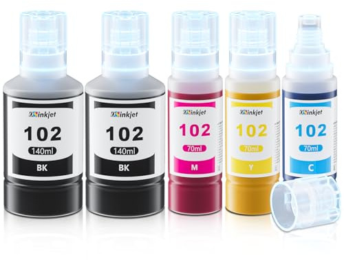 Osinkjet Tinte 102 Multipack Kompatibel für Epson Ecotank ET-2850 ET-4750 ET-4850 ET-2750 ET-3750 ET-3850 ET-4856 ET-15000 ET-2700 ET-3700, Druckerpatronen 102 (2Schwarz, C, M, Gelb)