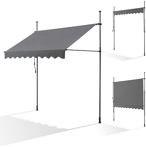 Canopée Store Banne Manuel Rétractable avec Manivelle, Auvent de Terrasse sans perçage, Protection Solaire Réglable pour Balcon, Terrasse, Jardin (Gris, 3m x 1.2m)