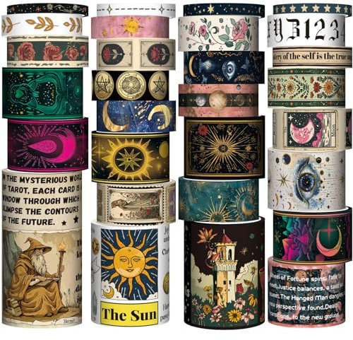 Forwaarss 29 Rollen Washi Tape Set, Tarotkarten Dekoband, Tierkreiszeichen, Planeten, Numerologie, farbiges Klebeband für Scrapbooking Tape, Junk Journal Zubehör, Bastelband, Planer Zubehör