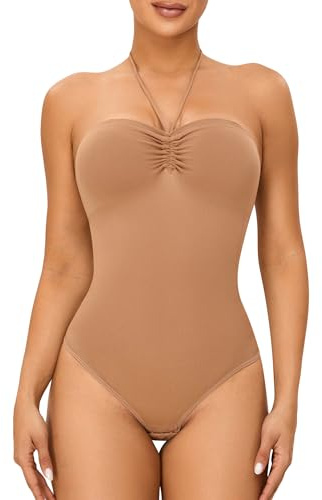 HOMETA Strapless Shapewear Bodysuit for Women Tummy Control Body Shaper Sculpting Thong Drawstring Bodysuit Tank Top