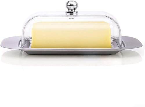 Beurrier isotherme en acier inoxydable avec couvercle, beurrier avec couvercle en acier, pour la cuisine, la maison, le restaurant, assiettes à beurre, assiettes à dessert (couvercle transparent)