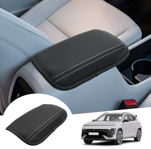 GAFAT Compatible avec Hyundai Kona SX2 2024-2026 2027 Housse d'Accoudoir Central, Kona SX2 Hybird EV 2025 Protection pour Console Central Accessoires, Rembourrage en Cuir PU (Blanc)