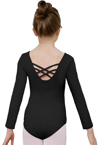 zffriction Ballettanzug Mädchen Ballettkleidung Langarm Kinder Ballett Trikot Turn-Leotards Gymnastik Turnanzug Trikot aus Baumwolle für Mädchen Damen (Schwarz, 140)