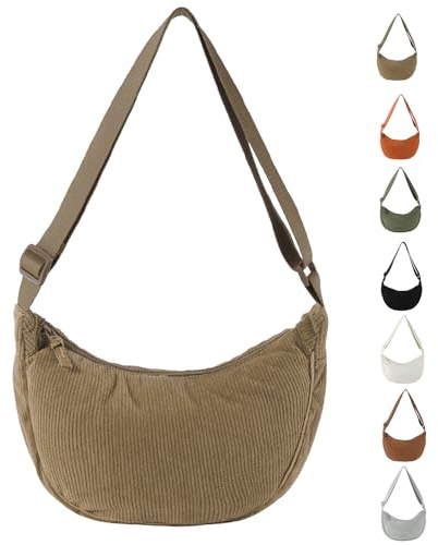 GoPaw Borsa di Velluto a Coste per Donne, Mezzaluna Hobos Crossbody Impermeabile e Leggera con Tracolla Regolabile per Viaggio