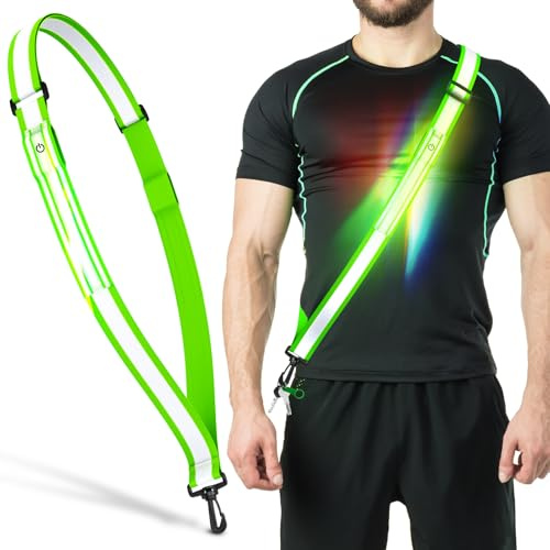 Ylzzrs LED Reflective Belt Sash Walking Gear,Safety Lights for Walkers at Night,High Visibility Safety Rechargeable Reflective Running Gear for Men Women Kids Night Dog Walking Gear