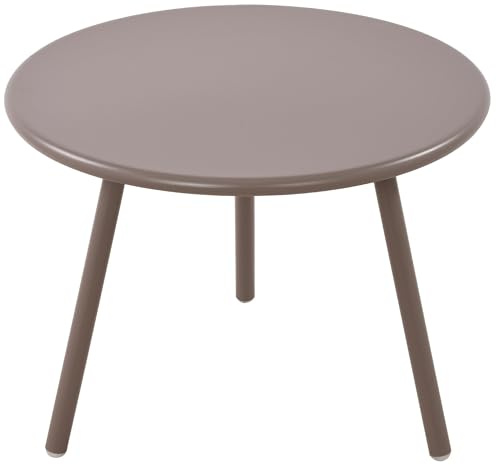 CLP Loungetisch rund Outdoor UV-beständig rund Farbe:Taupe | Minot - Couchtisch mit wetterfester Kunststoffplatte und stabilem Metallgestell, vielseitig einsetzbar