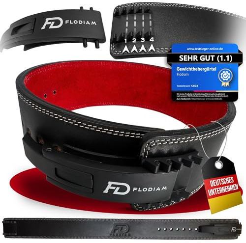 Flodiam Profi Gewichthebergürtel Full Power Design Herren & Damen [Schnellverstell] Hebelverschluss Gym Lifting Belt Fitness Gürtel Büffelleder Weightlifting Powerlifting - Jetzt Größe Wählen!