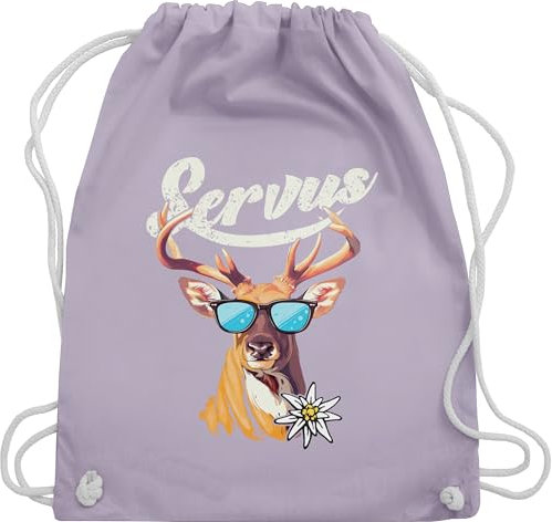 Shirtracer Turnbeutel Rucksack - Kompatibel mit Oktoberfest Tasche - Servus Hirsch - Unisize - Pastell Lila - trachtenrucksack bayrische beutel trachtentaschen bayrisch oktoberfest-tasche bayern