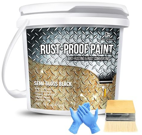 DecorRom Convertitore di ruggine della vernice, riformatore di ruggine da 470ml a base di acqua e primer di metallo, vernice preventiva con ruggine nera semi-brillante per metallo e ruggine anti-arte