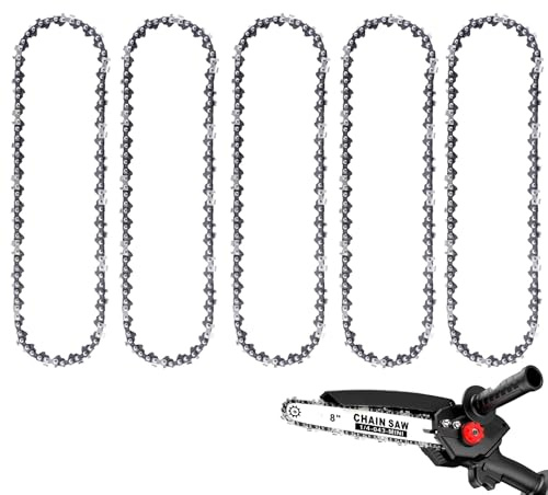 WIRSHO 5 PCS 8 inch Chainsaw Chain | .043 (1.1 mm) Gauge | 1/4 LP Pitch | 48 Drive Links | for 8 (20cm) Bar | 8 Inch Replacement mini Saw Chains for Cordless Electric Handheld Powered Chainsaw