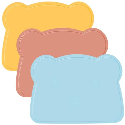 3 Pack 36.5 × 26.5 cm Silikon Tischset Kinder, Platzset Kinder Tischsets Abwaschbar, rutschfeste Platzdeckchen Abwaschbar, Schmutzabweisende tischunterlage, für Esstisch (Blau Gelb Rot)