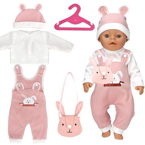 Puppenkleidung für 35-43cm, Babypuppe Kleidung Zubehör | Puppen Kleidung, Enthält Overall, Tasche, Hut, Oberteil und Kleiderbügel, Geschenke für Mädchen Jungen(C)