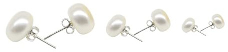 Pendientes perla plana - Pack de 3 pares de pendientes de acero inoxidable hipoalergenicos. Pendiente de perla originales y elegantes. El paquete incluye tres tamaños distintos.