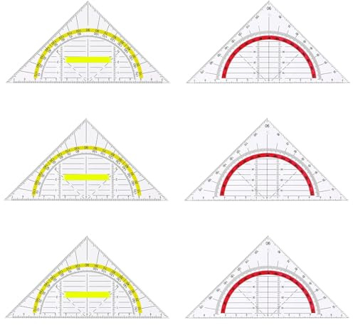 6 Stück Geodreieck, Geodreieck mit Griff, 2 Funktionen 14cm Zeichendreieck Geodreieck Klein, Transparent Geodreieck Flexibel zum Kreise Zeichnen, Geeignet für Studenten Büro Designer Malerei