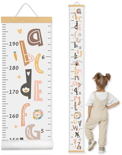 Höhenlineal zum Aufhängen,Messlatte Kinder,Wachstum Messlatte,Kinderzimmerdekoration und Geschenke, Cartoon-Buchstaben 200cm x 20cm (cremegrau)