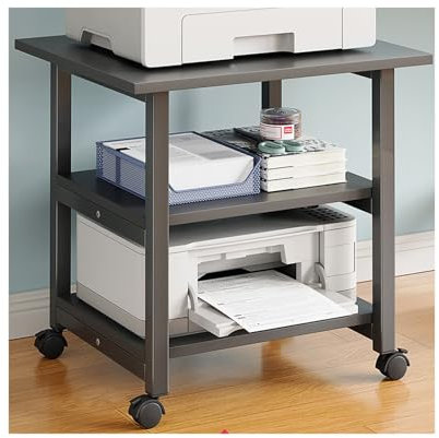 YFAURNDE Druckerständer,Druckerwagen,3-Ebene Druckertisch,Druckertisch mit Rollen,Druckerständer Schreibtisch,Druckerwagen mit leisen Universalrädern und hochfester Lagerung(Black,48 * 40cm)