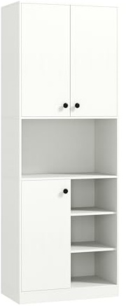 GOPLUS Küchenschrank hoch, Hochschrank mit 3 Türen & 2 Schränken & offenen Ablagen, Geschirrschrank Vorratsschrank Buffetschrank Küche Aufbewahrungsschrank für Küche & Wohnzimmer (Weiß)