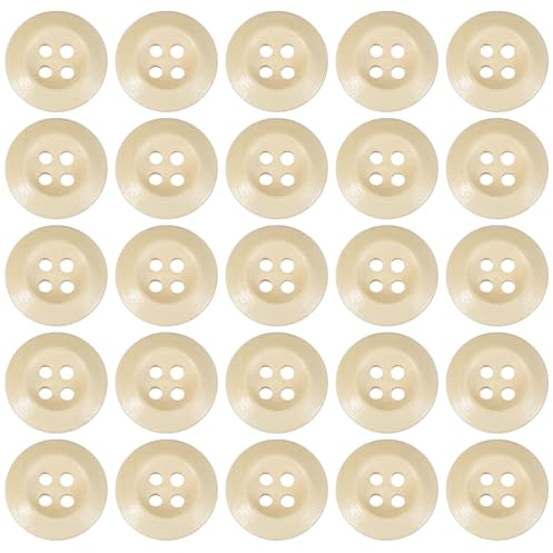 PATIKIL 50 Stück Holzknöpfe 5/7 Zoll 18 mm Holz Nähknopf Beige | Verzierungs-Knöpfe, 4 Löcher Runde handgemachte, für DIY Handwerk Nähen Kleidung Zubehör Dekoration Tasche