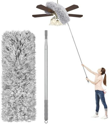 Extendable Feather Duster for Cleaning,110 Inches Bendable Microfiber Dusters Long Telescopic Dusters with Pole and Handle for Cleaning Ceiling Fan,Blinds,Car