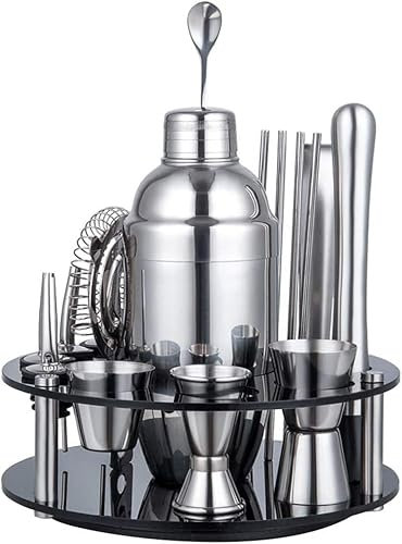 Kit de coctelera con Soporte, 19 Piezas de Acero Inoxidable, Ideal para el hogar con Herramientas Esenciales, 550 ml