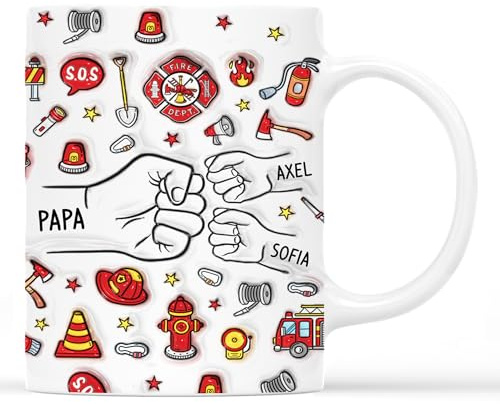 Geschenke Mall Tasse Personalisiert - Papa Und Kinder Feuerwehrmann - Vater geschenk personalisiert, personalisierte geschenke papa, papa tassen, opa tasse (Modell #1)
