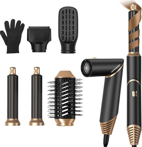 5 in 1 Hairstyler, UKLISS Pro Haartrockner & Airstyler mit Föhnbürste, Warmluft Lockenbürste, Haarglätter Bürsten, Airbrush Haarstyler, Multistyler Geschenke Set für Lange/Kurze Haarstyling - Gold
