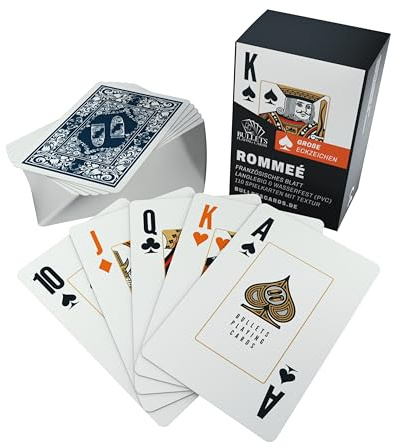 Bullets Playing Cards, Senioren Romme Kartenspiel mit großen Eckzeichen (2 x 55), auch perfekt für Jolly, 110 wasserfeste Rommekarten mit Leinenstruktur, französisches Bild, große Zeichen