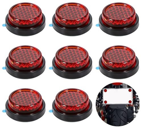 Giantree 8 Pcs Motorcycle Reflector, Number Plate Reflector Motorbike | 20mm Small Round Rear Red Reflectors Stick, Stick-on Safety Reflectors for Motorcycle Bicycle Trailers Gate Posts