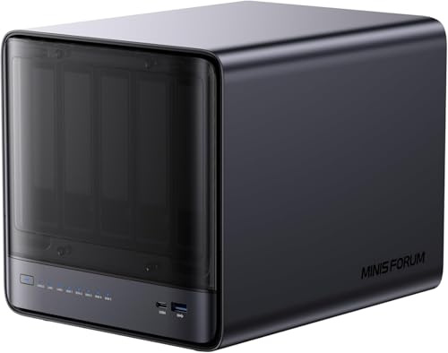 MINIS FORUM N5 Pro NAS de Bureau 5 Baies, Ryzen AI 9 HX Pro 370 12C/24T, 96Go DDR5 ECC, 128Go SSD, 10GbE+5GbE, 3X M.2 NVMe, OCuLink, HDMI 4K, 2X USB4, PCIe ×16, MinisCloud OS (sans Disque)