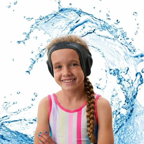 AquaBandz Swimming Headband – Ear Covers for Swimming, Keeps Water Out of Ears & Holds Earplugs in Place – Soft Silicone Swim Ear Band for Kids & Toddlers, Quick-Drying (Black, Youth)