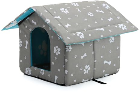 7VSTOHS Katzenhaus für draußen,Winterfest,warmes Höhlenhaus für Haustiere,weiche,waschbare Matte für drinnen,für kleine Hunde und Katzen,wetterfestes Oxford-Gewebe,grau,S