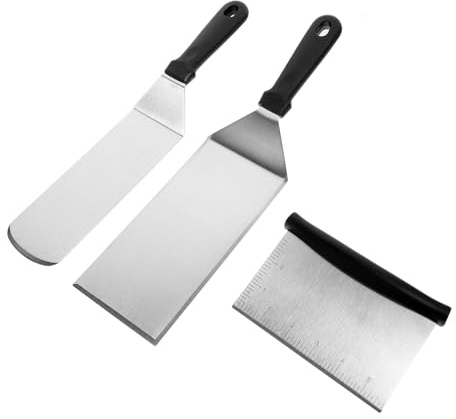 DOITOOL Spatule Acier Inoxydable pour Barbecue et Cuisine Pelle Large Spatule Ronde et Coupe-pâte Ustensiles Pâtisserie et Gril Résistants pour Pizza Steak et Plancha