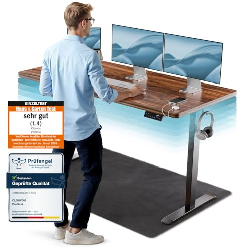 CLOUVOU ProDesk Höhenverstellbarer Schreibtisch elektrisch [TESTSIEGER] | 160x80cm | Dual-Motor Schreibtisch höhenverstellbar elektrisch | Elektrischer Schreibtisch mit Memory, 2X USB & Kabelversteck