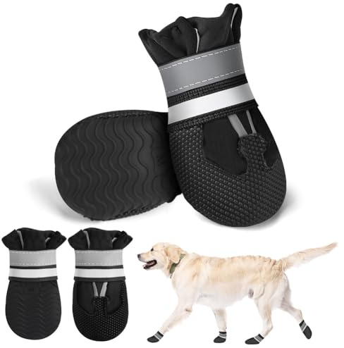 Adiwo Hundeschuhe Pfotenschutz, Wasserdicht Hundeschuhe, Pfotenschutz Hund Verletzung mit Rutschfester Sohle und Reflektierendem Klettverschlus, Hundesocken Anti Rutsch, Hundeschuhe zur Erholung, L