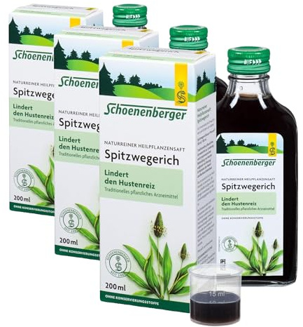 Schoenenberger - Spitzwegerich naturreiner Heilpflanzensaft - 1x 200 ml Glasflasche - der rein pflanzliche Hustenstiller - freiverkäufliches Arzneimittel - bio (Packung mit 3)