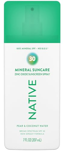 Native Sunscreen Pump Spray Lotion | Pear & Coconut Water SPF 30, 100% Mineral SPF for Face & Body Broad Spectrum UVA UVB, Suitable for Sensitive Skin & Hawaii Compliant, Lightweight, 7oz